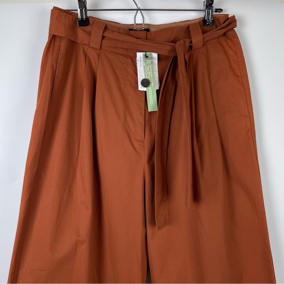 FRANK & Oak Wide Leg High Waisted Belted Pants Cropped Burnt Orange Cotton - Picture 5 of 11